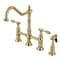Kingston Brass Bridge Kitchen Faucet with Brass Sprayer, Brushed Brass KS1277TALBS - alternate 1